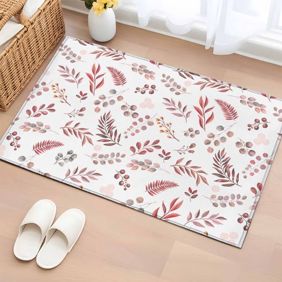 Red Fruit Bathroom Rug Washable 2x3 Entryway Rug Non Slip Vintage Botanical Plant Leaf Branch Flower Front Door Mat Low Pile Indoor Doormat Throw Floor Carpet for Kitchen Bedroom Entrance