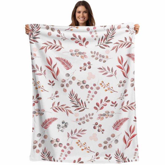 Red Fruit Blanket Soft Cozy Warm Throw Blanket for Couch, Plush Fuzzy Flannel Fleece Blankets for Sofa, Vintage Botanical Plant Leaf Branch Flower Bed Blankets Lightweight Gifts for Women, 30"x40"