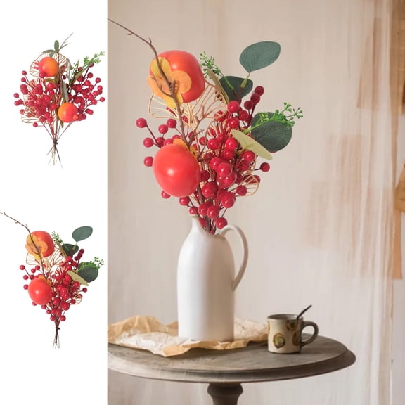 Red Fruit Bouquet Simulated Flower Bouquet, Artificial Berry Arrangement for Christmas Home Decor, Hostess Gift for Holiday Party, Faux Floral Centerpiece for Mantel Display and Seasonal Akmoler