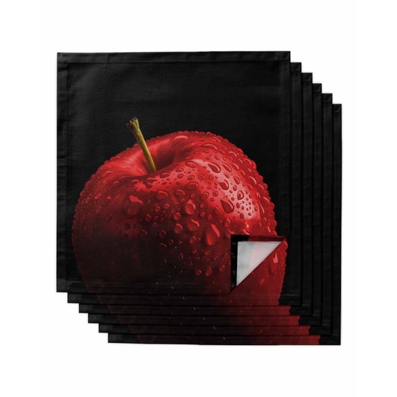 Red Fruit Cloth Napkins Set of 6 Reusable Dinner Napkins, Modern Minimalist Decor Black Background Cocktail Napkin Washable Table Napkins for Wedding/Holiday Party/Baby Shower 20"x20"