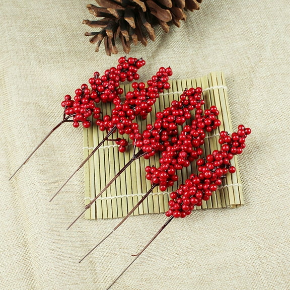 Red Fruit DIY 10pcs Artificial Red Berry Stems Christmas Berries Pine Branches DIY Xmas Picks Decorations for Christmas Tree Ornaments Red Fruit Christmas Tree, 7.87"