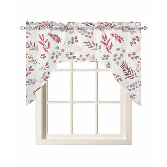 Red Fruit Kitchen Swag Valances for Windows, Vintage Botanical Plant Leaf Branch Flower Swag Valances Curtains for Living Room, Rod Pocket Window Treatments for Bathroom, Bedroom, Cafe, 56"x36"