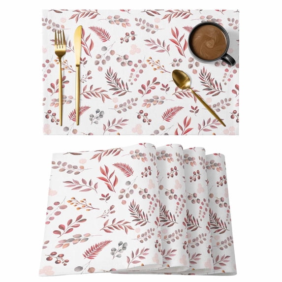 Red Fruit Placemats Set of 6, Vintage Botanical Plant Leaf Branch Flower Placemats for Dining Table, Place Mats for Kitchen Tabletop, Waterproof Wipeable Dining Table Mats Set