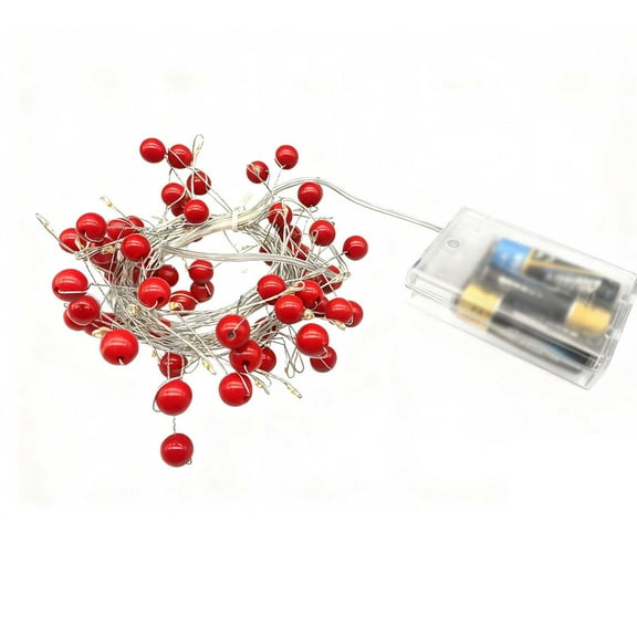 Red Fruit Shaped Copper Wire Light String 70.9In Plastic Waterproof Christmas Tree Hanging Indoor Outdoor Decor