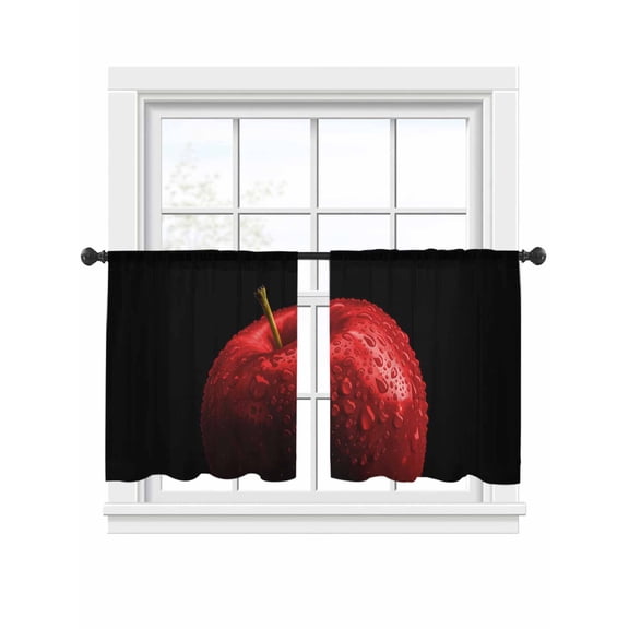 Red Fruit Sheer Curtains 54 Inch Long 2 Panels, Berry Drops Black Background Modern Art Light Filtering Rod Pocket Semi Sheer Curtains, Sheer Voile Drapes for Living Room Bedroom, 52"x54"
