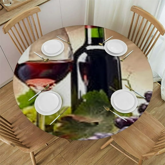 Red Fruit Table Cloth Fresh Berry Leaves Bright Sweet Summer Round Tablecloth for Dining Room, Party, Banquet