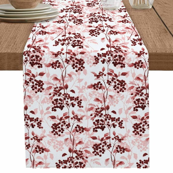 Red Fruit Table Runner 120 Inches Long for Dining Table Decor,Vintage Plant Nature Botanical Flower Floral Burlap Linen Farmhouse Table Runner Coffee Table Runners Dresser for Kitchen Party Holiday