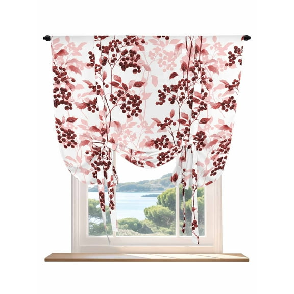 Red Fruit Tie Up Curtains for Windows 45 Inch Length Balloon Curtains Kitchen Adjustable Balloon Window Shade Vintage Plant Nature Botanical Flower Floral Tie Up Bathroom Curtain Window 34"x45"