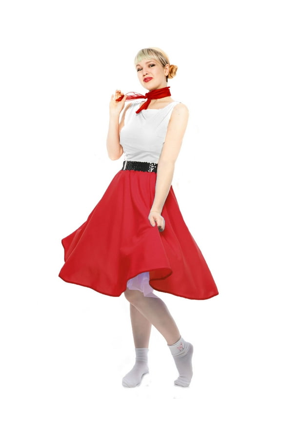 Red Full Circle Skirt - 50s Style Twirl Skirt - Elastic Waist - L/XL