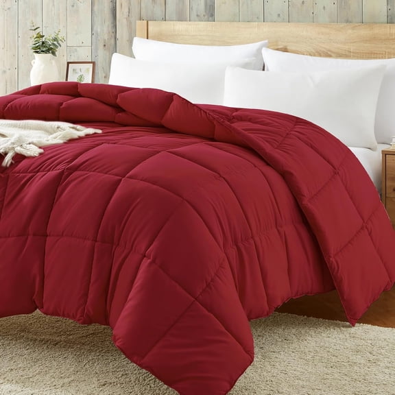 Red Full Queen Size Quilted Lightweight Down Alternative Comforter