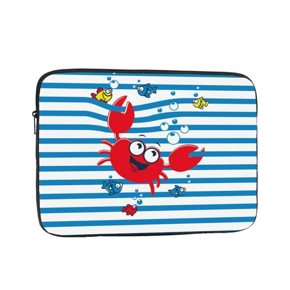 Red Funny Crab on Blue Stripe 17 inch Portable Laptop Sleeve Compatible with MacBook Air Notebook Computer Case for Men Women College School Students