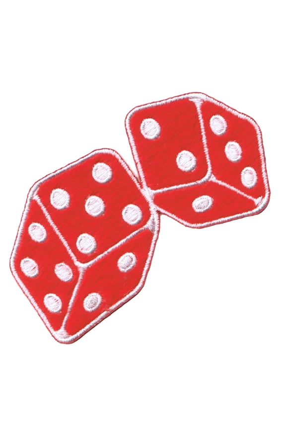 Red Fuzzy Dice Patch Roll Plush Gamble Symbol Embroidered Iron On Applique