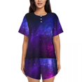 thumbnail image 1 of Red Galaxy Pajamas Woman Colorful Space Retro Sleepwear Daily Short Sleeves Two Piece Casual O Neck Pajamas Set, 1 of 5