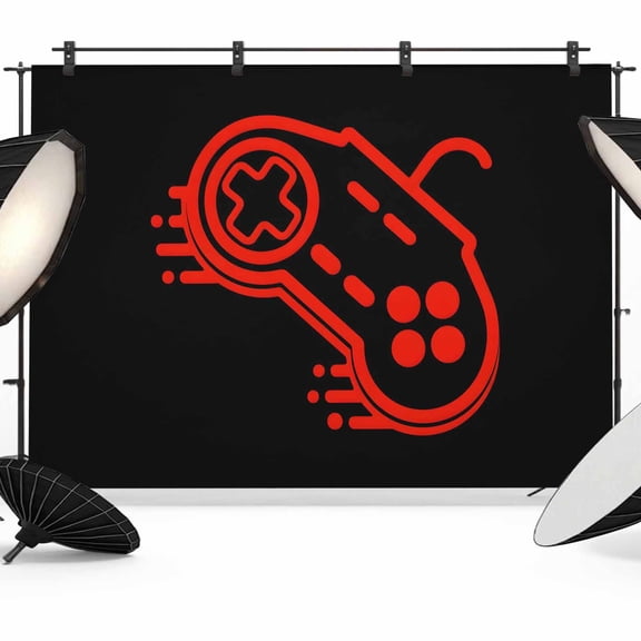 Red Game Controller Backdrop for Photography,Fabric Photo Background Backdrop,Modern Art Gaming Handheld Black Photo Booth Background for Portrait Photoshoot Video Wedding Decoration Banner 7x5ft