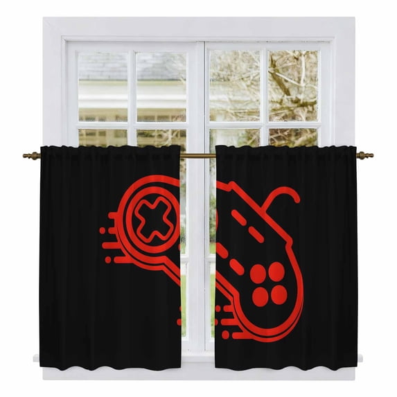 Red Game Controller Kitchen Curtains, Modern Art Gaming Handheld Black Light Filtering Window Curtain Panels, 2Pcs Rod Pocket Window Treatments Set for Study Room Bathroom Bedroom 52x54 Inches