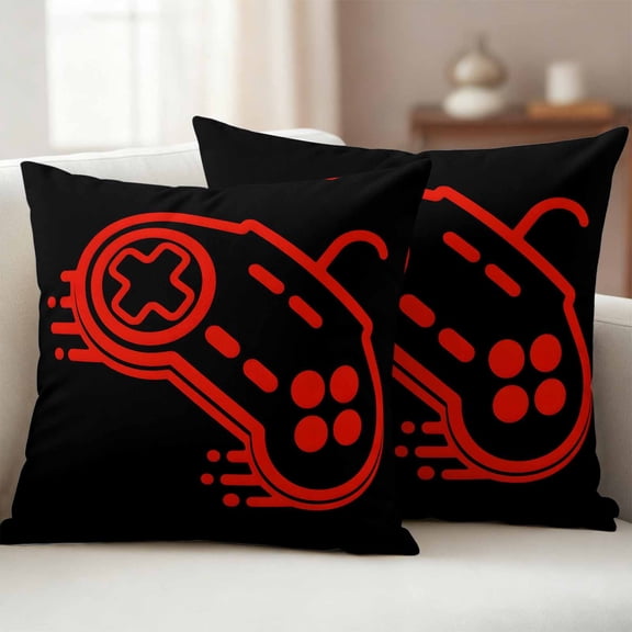 Red Game Controller Outdoor Waterproof Throw Pillow Covers 26x26 Set of 2, Modern Art Gaming Handheld Black Decorative Pillowcases Cushion Pillowcase for Couch Sofa Patio Outside Pillow Protector