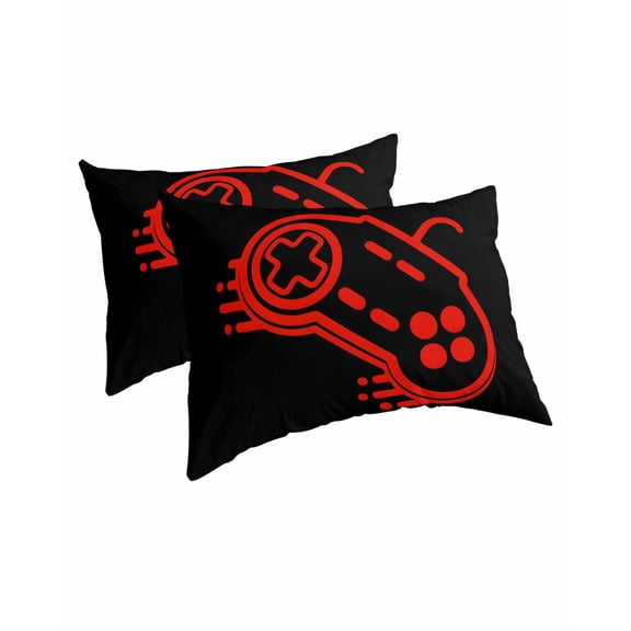 Red Game Controller Pillow Covers Standard Size 2 Pack, Modern Art Gaming Handheld Black Soft Bed Throw Pillowcases Breathable Cooling Long Lumbar Body Pillow Sham Cover for Bed Sofa 20''x26''
