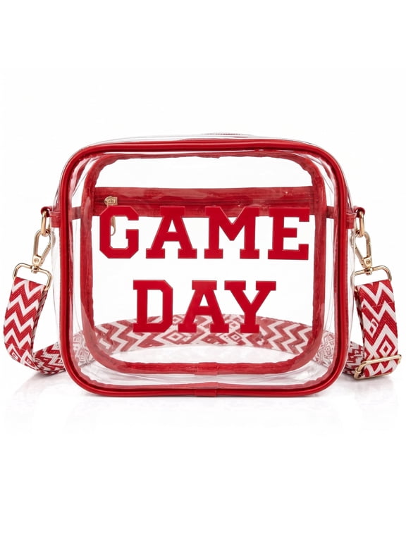 Red Game Day Clear Bag for Stadium Events, Clear Crossbody Purse for Women, Small Stadium Bag for Concerts and Sports