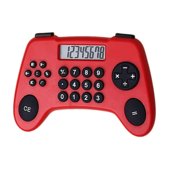 Red Gamepad Shape Calculator 8 Digit Lcd Display With Mute Buttons Portable Handheld Arithmetic Calculator For Students Office Accounting Budgeting Math Learning Tool Red