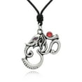 thumbnail image 1 of Red Ganesha Elephant OM Symbol Silver Pewter Charm Necklace Pendant Jewelry With Cotton Cord, 1 of 1