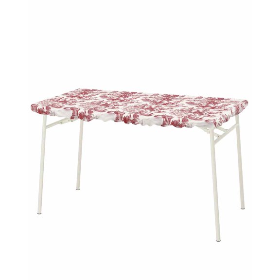 Red Garden Retro Rectangle Tablecloth, Waterproof Elastic Fitted Table Covers for 8 Foot Tables, 32x96inch Decorative Tablecloths for Picnic, Camping, Indoor, Outdoor, Modern Art Building Tree Boat