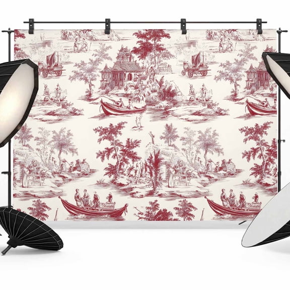 Red Garden Vintage Backdrop for Photoshoot,Photography Photo Studio Background Wall Backdrop,Modern Art Building Boat Tree Back Drop Banner Panel for Portraits Wedding Party Live Streaming 10x8Ft