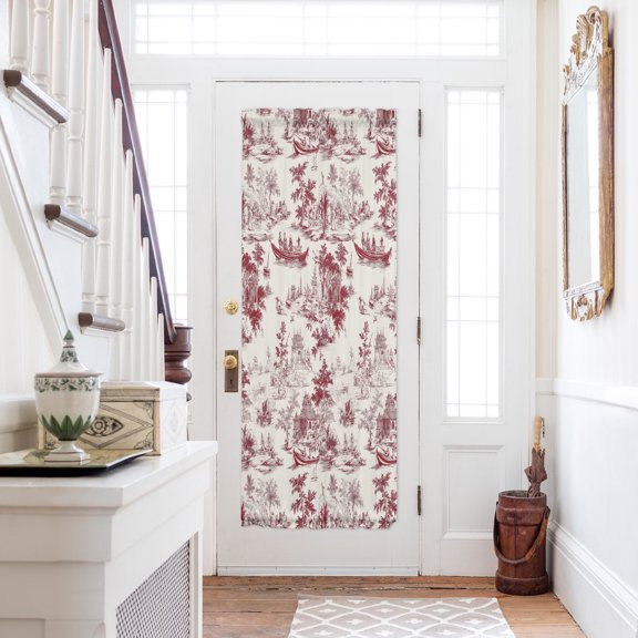 Red Garden Vintage Door Curtains for Door Window,French Sidelight Front Back Door Curtains With Tieback,Modern Art Building Boat Tree Kitchen Rod Pocket Drapes Privacy Panel Window Blind 54"x72"