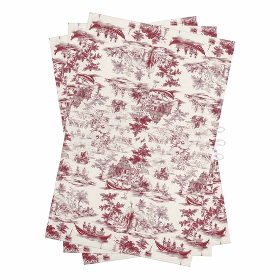 Red Garden Vintage Kitchen Towels Set of 3, Water Absorbent Dish Towel, Modern Art Building Boat Tree Decorative Hand Towels - Quick Drying Cloth for Cooking Baking, 18x28 Inch