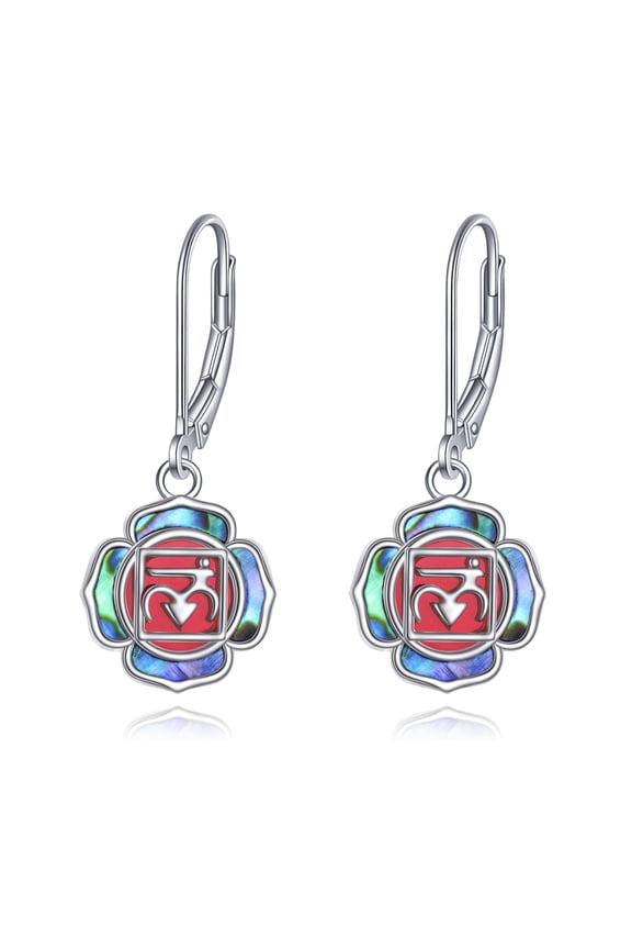 Red Garnet 7 Chakra Lotus Flower Earrings 925 Sterling Silver Abalone Dangle Earrings for Women Yoga om Jewelry Gifts