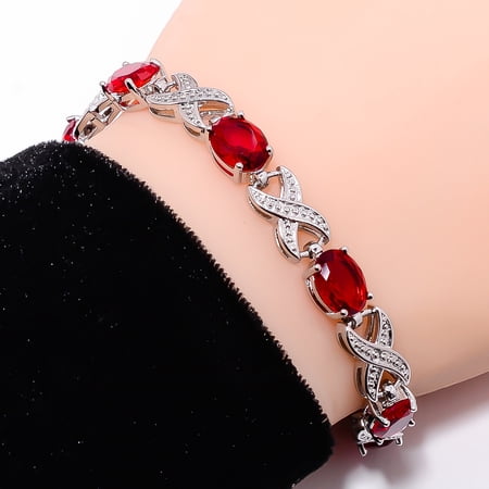 Red Garnet 925 Sterling Silver Adjustable Bracelet 7-8" B14202, Gift for her