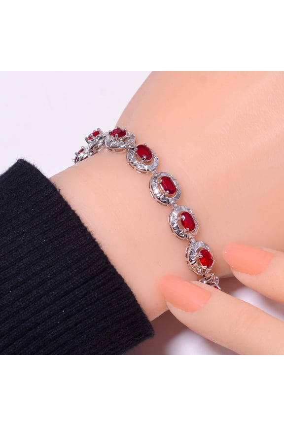 Red Garnet 925 Sterling Silver Tennis Bracelet 7.99" B_9730_725_16, New Year Sale, Valentin's Day Gift