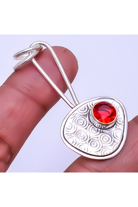 Red Garnet Designer Handmade 925 Sterling Silver Pendant 1.95" P_9335_121_100