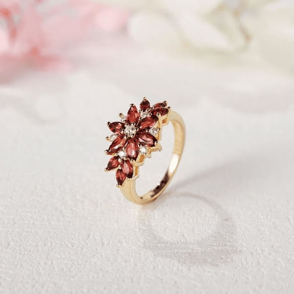 Red Garnet Engagement Ring - Nature Inspired Garnet Wedding Ring - Unique Gold Ring - Red Gemstone Statement Ring - Anniversary Ring For Her