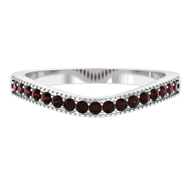 Rosec Jewels Red Garnet Eternity Ring, Curved Ring for Women (0.50 CT, AAA Quality), 925 Sterling Silver, US 4.00