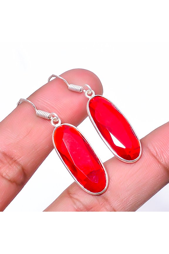 Red Garnet Gemstone 925 Sterling Silver Handmade Bezel Earring 1.76" E40