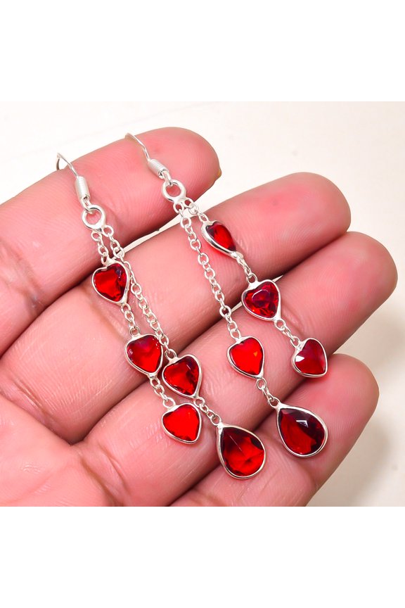 Red Garnet Gemstone 925 Sterling Silver Handmade Bezel Earring 2.65" E40