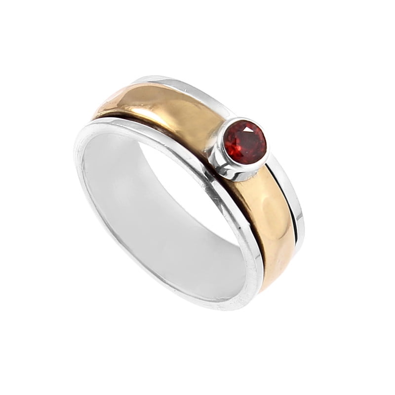 Red Garnet Gemstone 925 Sterling Silver Spinning Fidget Spinner Ring