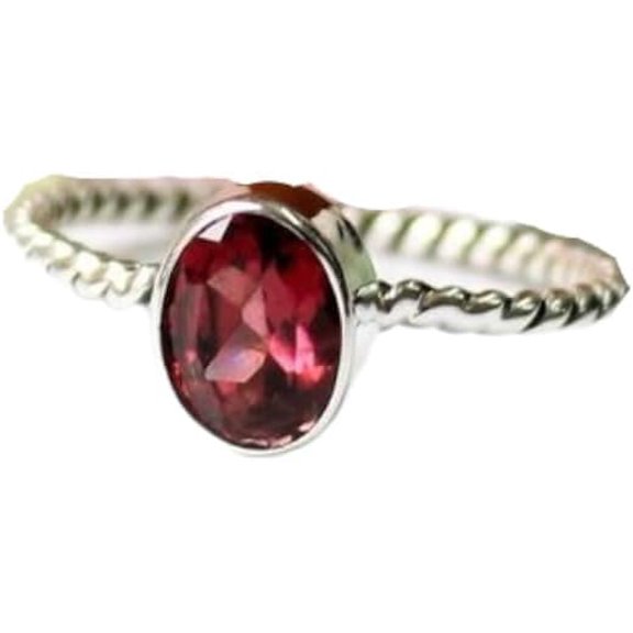 Red Garnet Gemstone Ring, AAA Natural Garnet Band Ring, January Birthstone, Twisted Band Ring, Womens Ring, Gold Micron Ring, 925 Sterling Silver Dainty Ring, Wedding Ring, Minimal Stackable Ring