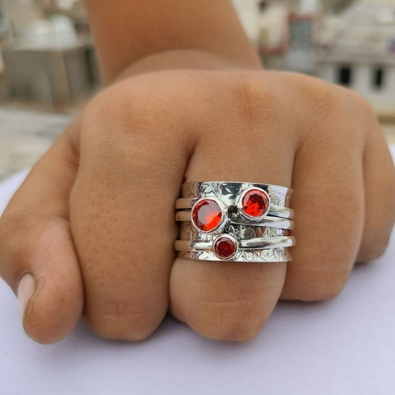 Red Garnet Gemstone Spinner Ring