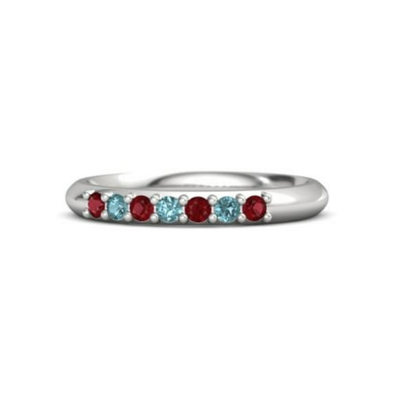 Red Ruby & London Blue Topaz Half Eternity Stackable Band Ring 925 Sterling Silver Ring Thanksgiving Gift Valentine Gift Women Gift Size US- 8