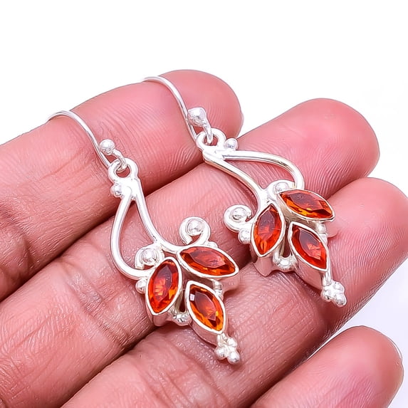 Red Garnet Multi Collet 925 Silver Plated Earring 1.95", Red Garnet Earring E_8044_337_28