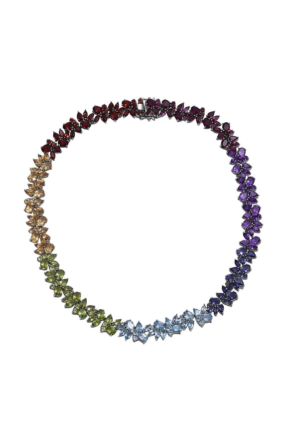 Red Garnet Multi Gemstone Oval 925 Sterling Silver Rhodium Plated Necklace for Women Jewelry Birthday Christmas Gifts Size 18" Ct 43.28