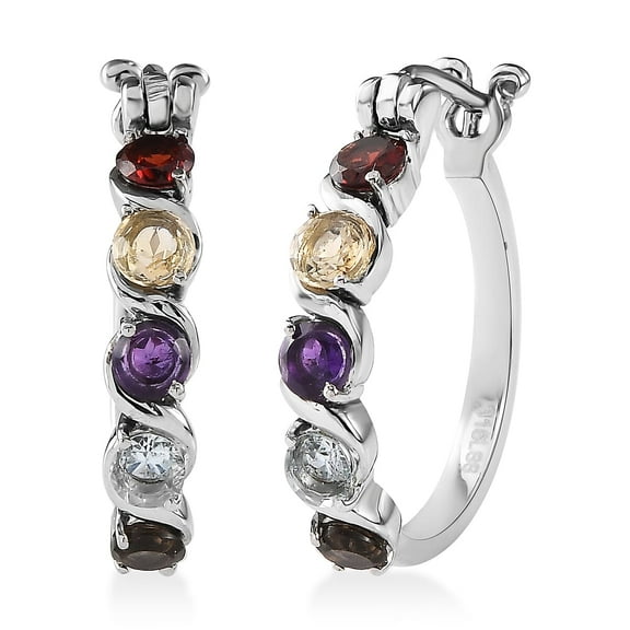 Multi Gemstone 2.80 ctw Hoop Earrings in Stainless Steel Christmas Gifts