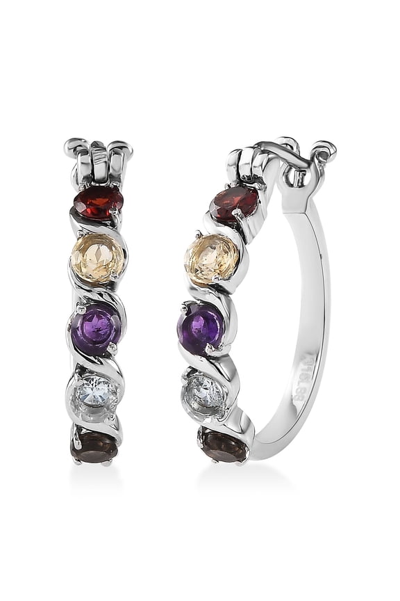 Multi Gemstone 2.80 ctw Hoop Earrings in Stainless Steel Christmas Gifts