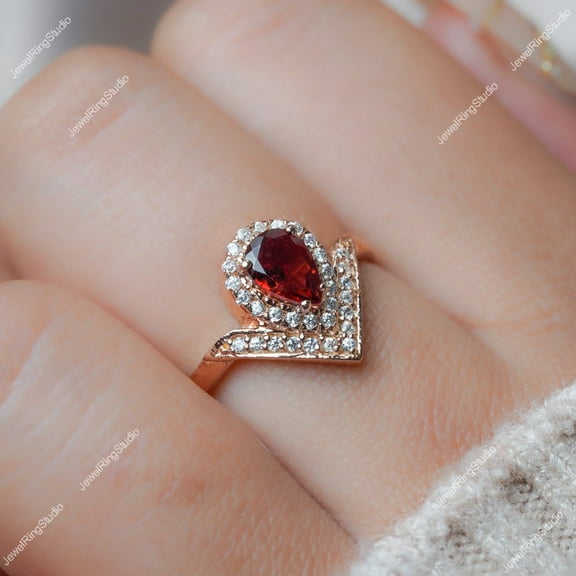 Red Garnet Ring Engagement Ring for Women Jewelry,Wedding Gift Gold Ring Silver Anniversary Gift