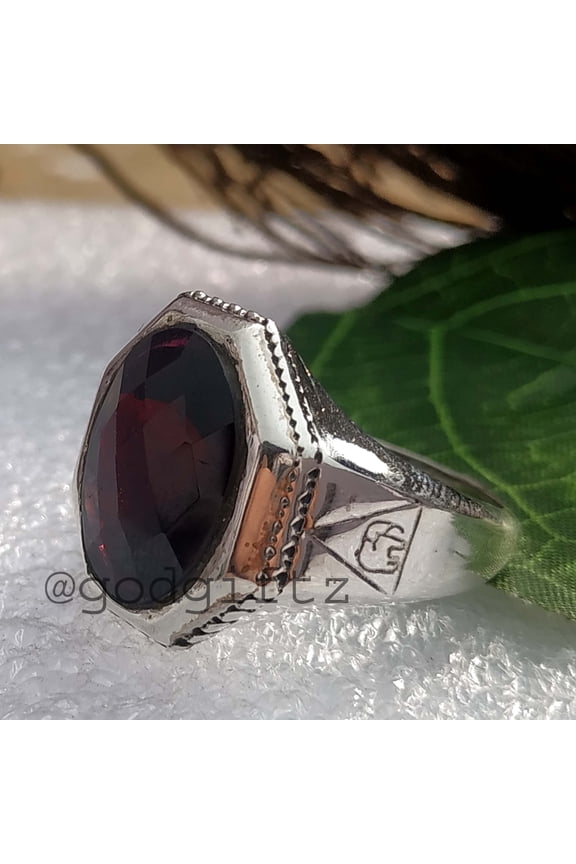 Red Garnet Ring For Men | Garnet Gemstone Ring | 925 Sterling Silver Birthstone Turkish Ring | Handmade Elephant Design Ring |Christmas sale