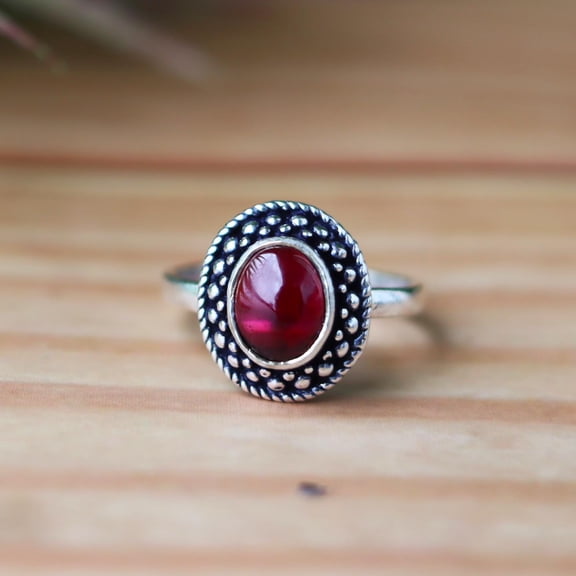 Red Garnet Ring, Oval Shape Gemstone, January Birthstone Ring, 925 Sterling Silver, Oxidized Ring, Handmade Ring, Boho Ring, Custom Gift****