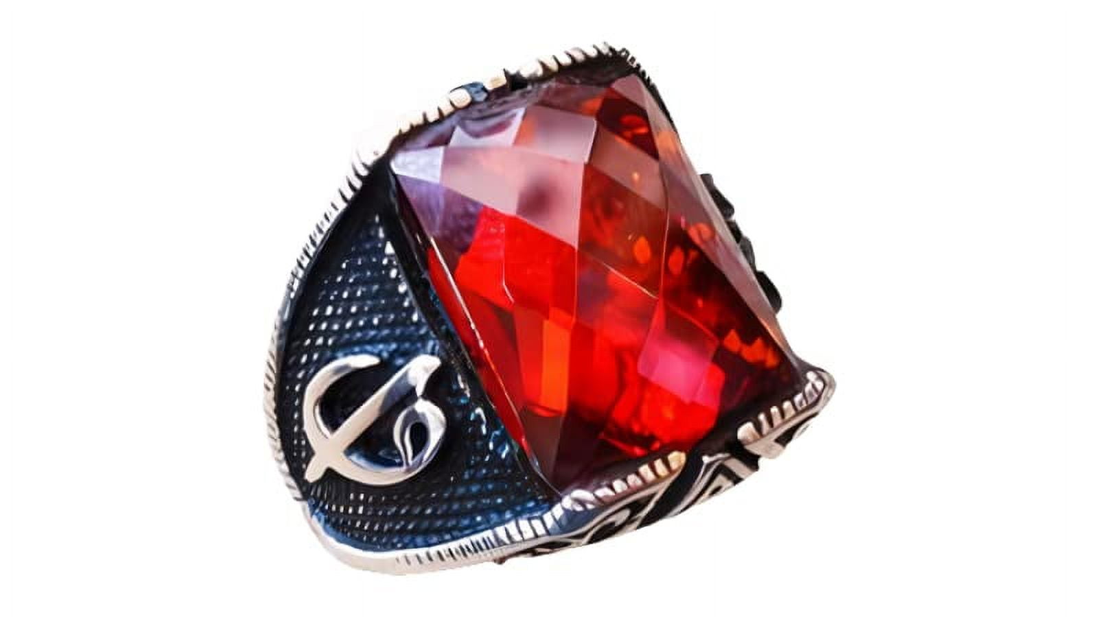 Red Ring, Silver Jewelry, 925 Silver Ring, Father's Day, Checker Axe Ring, January