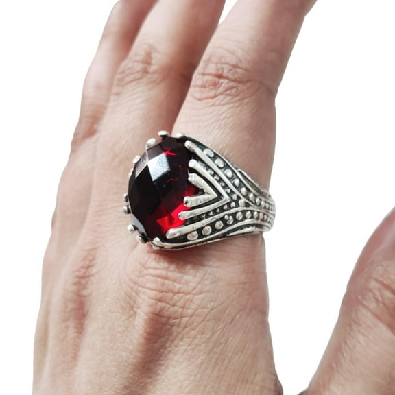 Red Garnet Ring, Silver Jewelry, 925 Silver Ring, Father's Day, Checker Garnet Designer Ring, January Birthstone Ring, Heavy Mens Ring, Spiritual Healing Gemstone, Christmas, Designer Mens Ring