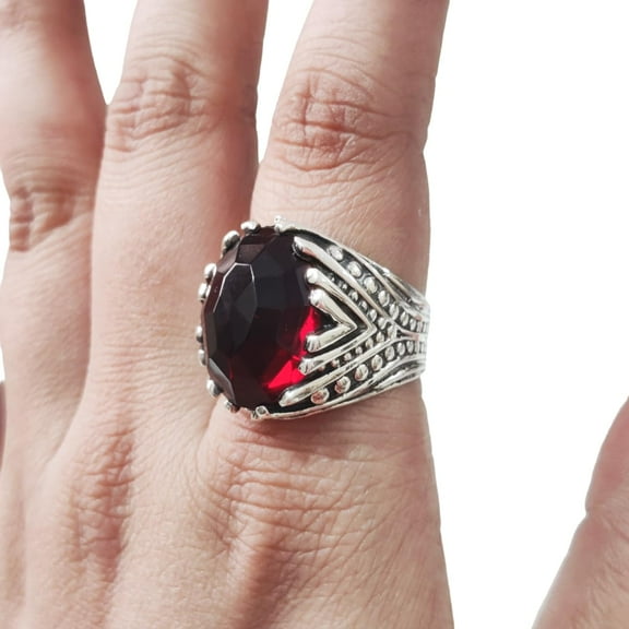 Red Garnet Ring, Silver Jewelry, 925 Silver Ring, Father's Day, Rose Cut Garnet Ring, January Birthstone Ring, Heavy Mens Ring, Spiritual Healing Gemstone, Christmas, Designer Mens Ring